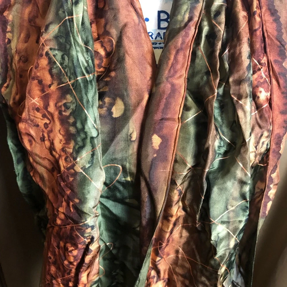 Silk-Tone Olive & Copper Printed Scarf